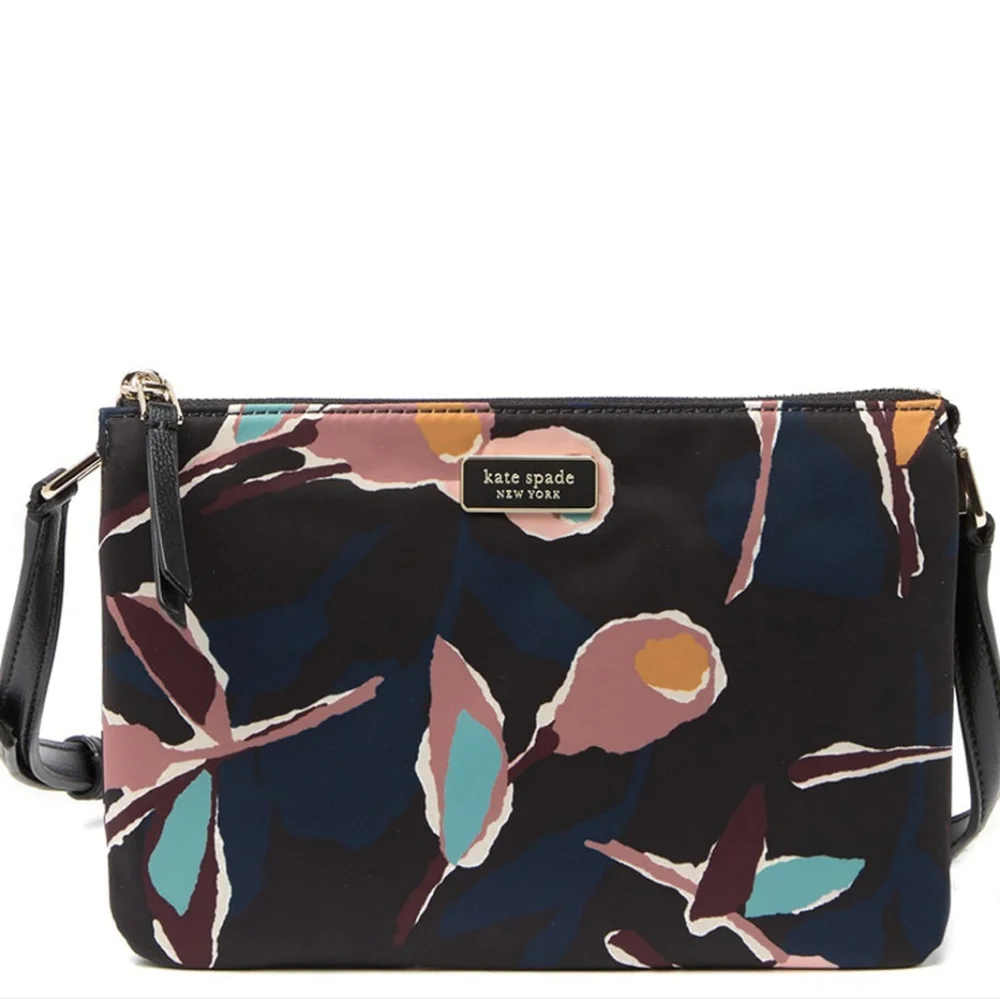 🐻KATE SPADE Dawn Paper Rose Triple Gusset Crossbody in Black Floral - Picture 9 of 16